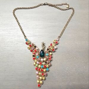 Betsey Johnson Multicolor Crystal Peacock Pendant Necklace - Gold